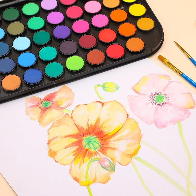 Artecho 48 Colors Watercolor Paint Set, 10 Brushes | A5 Watercolor Paper Pad, 2 Watercolor Pens, Washable Non-Toxic, for Adults & Artists