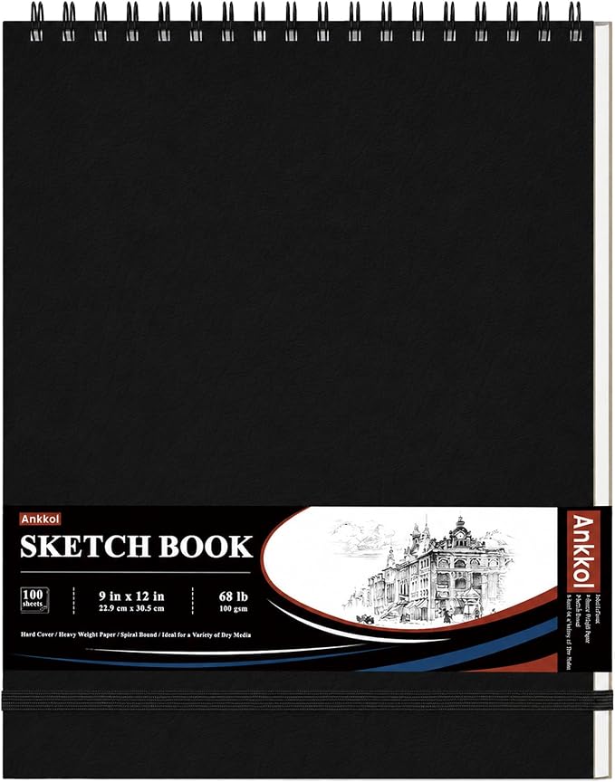 Ankkol Sketch Book 9x12, Top Spiral Bound Sketchbook,100 Sheets_68lb/100gsm | Art Sketch Pad for Kids, Adults, Beginners, Artists, Acid-Free Sketch Paper, Thick Drawing Paper, Hardcover, Perforated Pages