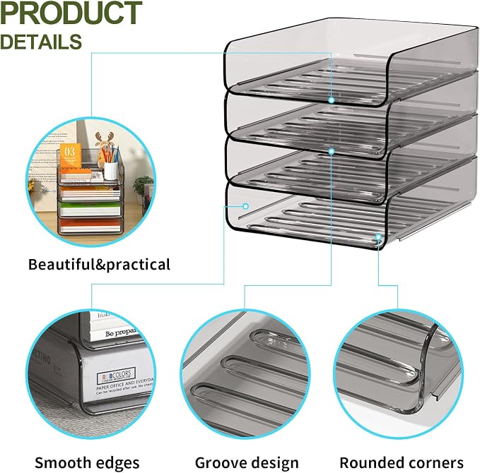 FANXIYQ 4-Tier Acrylic Paper Tray Organizer, Brown Office Paper Organizer