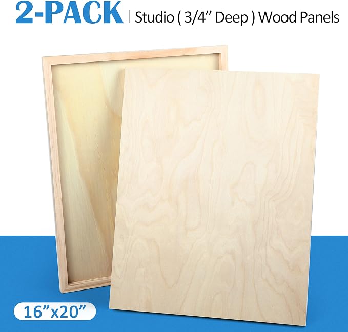 Falling in Art 2 Pack 16x20 Unfinished Birch Wood Panels Kit for Painting | Studio 3/4’’ Deep Wood Canvas, Cradle Boards for Acrylic Pouring, Art, Crafts, Epoxy Resin, Laser Engraving Cutting