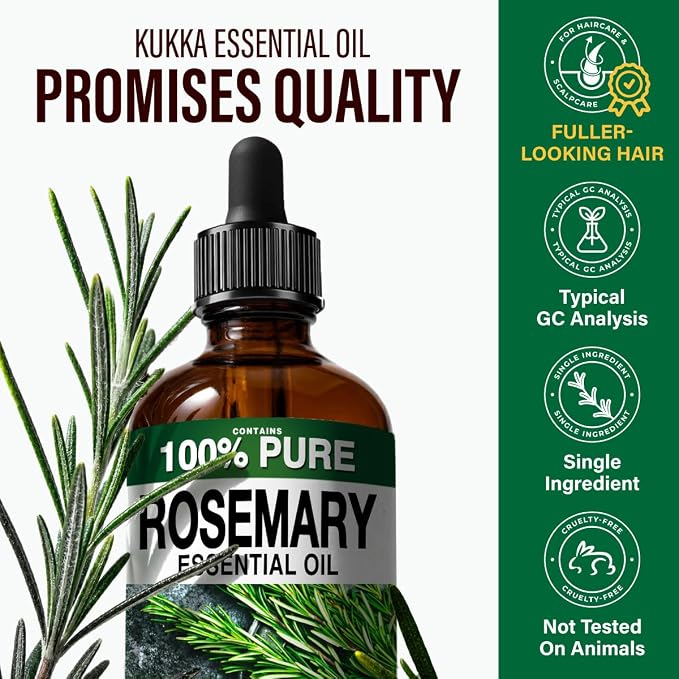 100% Pure Rosemary Essential Oil for Hair, Undiluted - 4 Fl Oz | Scalp and Skin Care, Organic, Steam Distilled Spanish, GC/MS Tested, Glass Bottle, for Diffuser, Aromatherapy, 3-6 Mo Supply