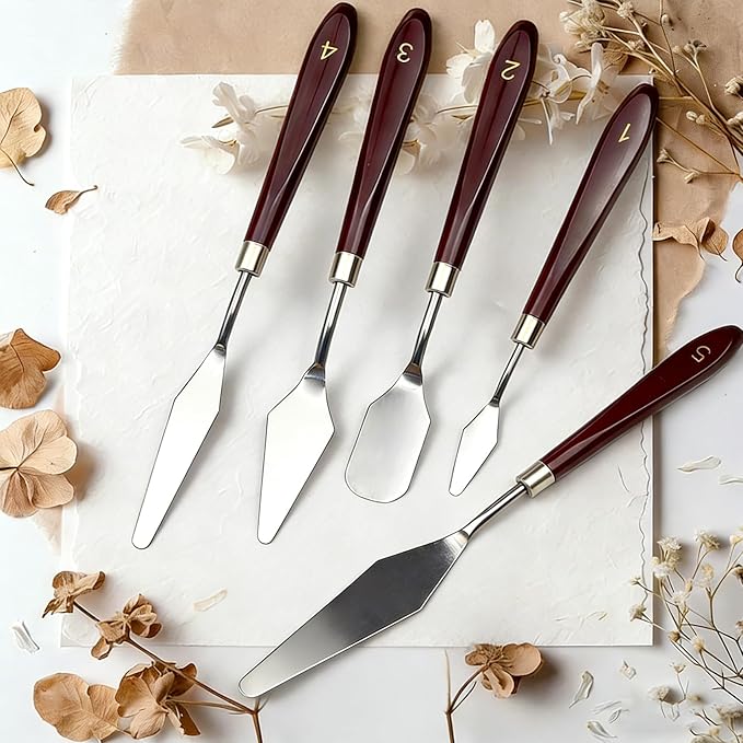 Painting Palette Knife - 5pcs Professional Stainless Palette Paint Knives With 6 Plastic Scrapers Ar Paint Tool for Oil, Canvas, Acrylic Painting & Cake Decorating