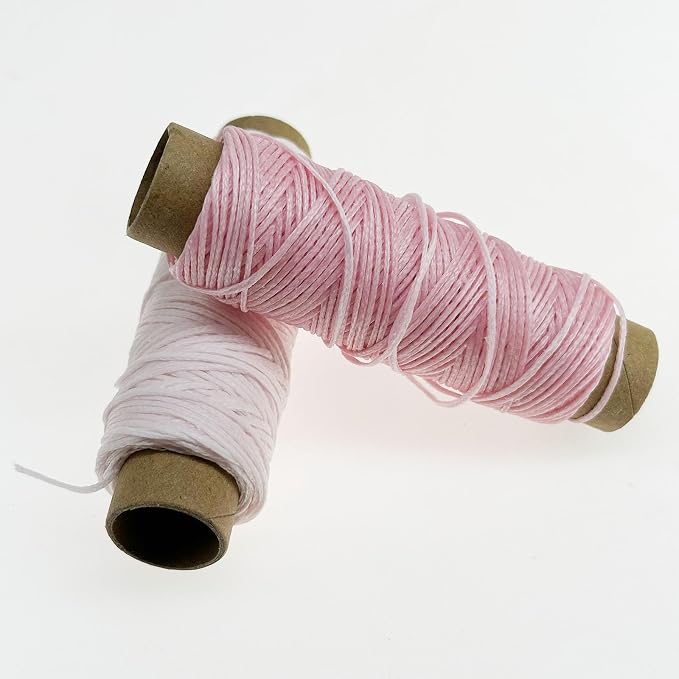 2 PCS Leather Sewing Waxed Thread, Each of 33 Yards 150D Sewing Thread Cord for Leather Craft DIY Supplies, Shoes Repairing, Pink and Light Pink
