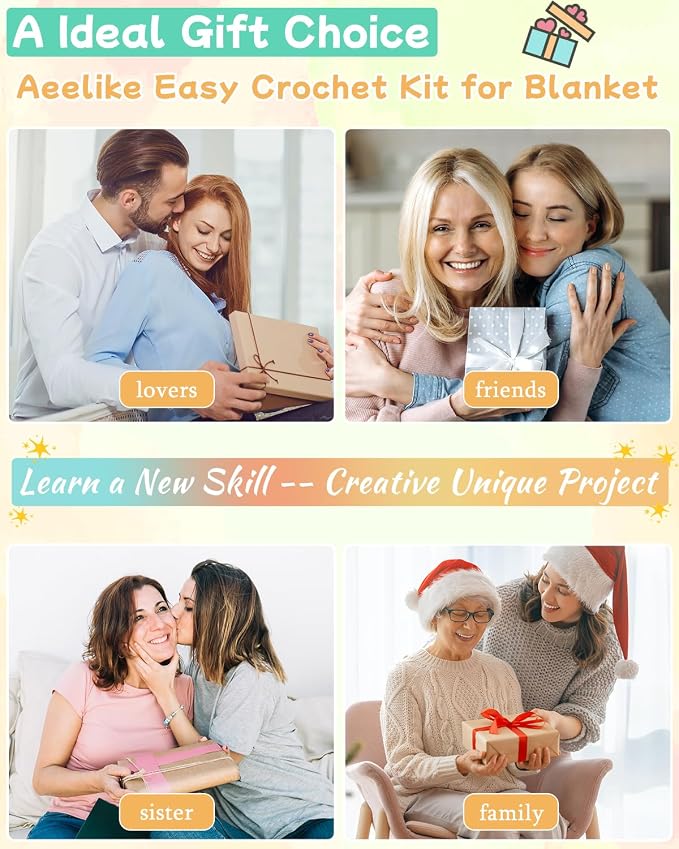 Aeelike Crochet Kit for Beginners,Knitting a Blanket with Cake Yarn