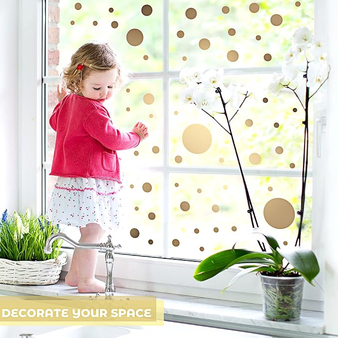 Zonon 264 Pcs Polka Dot Wall Stickers Peel and Stick Vinyl Circle Gold