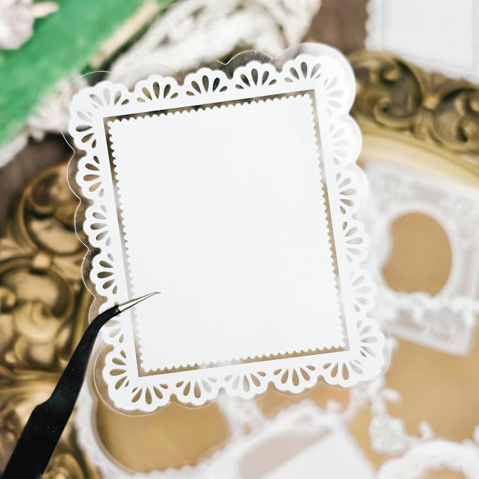 PRSTINCOL 120 PCs Lace Scrapbook Stickers,Waterproof Cutout Transparent Sticker PET Transparent Lace Stickers for Scrapbooking DIY Decoration Making Notebook Frame Album Handmade