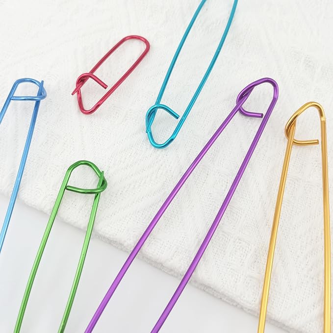 BlingKingdom 6 Size Stitch Holders for Knitting, Smooth Big Safety Pins | Lightweight Aluminum Alloy, Stay Closed, Yarn Knitting Stitch Holder, Needle Marker for Sweaters, Gloves, Crochet DIY Craft