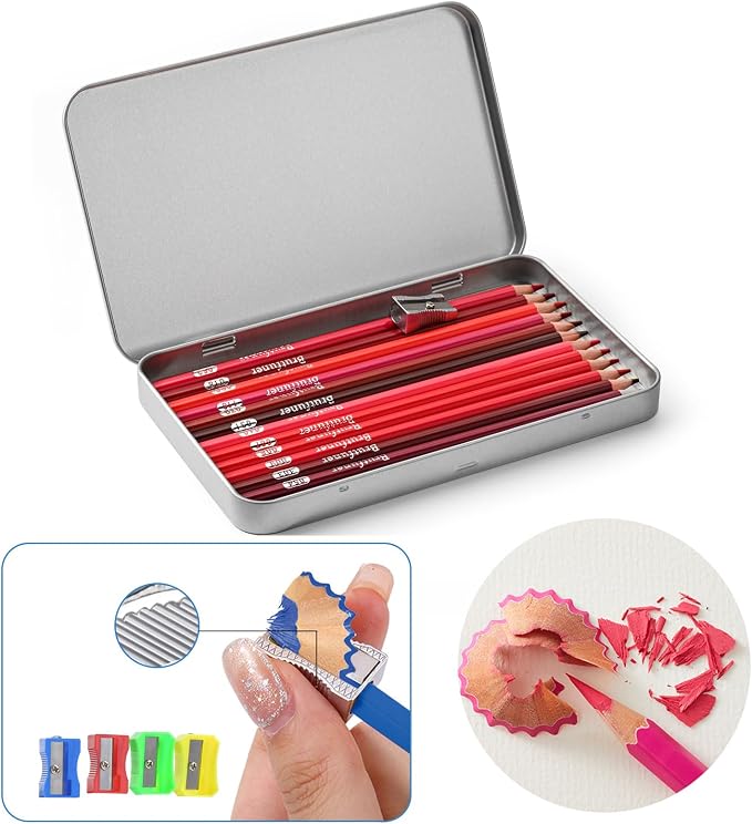 12 Red Colored Pencils,Oil Based Colored Drawing Pencil Set for Adults Coloring Books Drawing Sketching Art Supplies