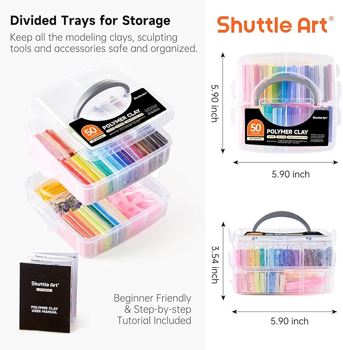 Shuttle Art Polymer Clay Kit, 50 Colors Oven Bake Clay for Kids with 19 Carving Tools and 10 Accessories, Non-Sticky, Non-Toxic, Ideal Gift for Kids