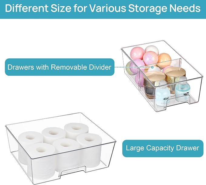Vtopmart Clear Stackable Storage Drawers, 5 Pack Wide Storage Set