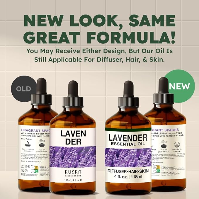 Kukka 100% Pure Lavender Essential Oil for Skin, Diffuser, 4 Fl Oz | Bulgarian Undiluted Natural Oil for Diffuser, Aromatherapy, Massage, Body, Relaxation, with Dropper