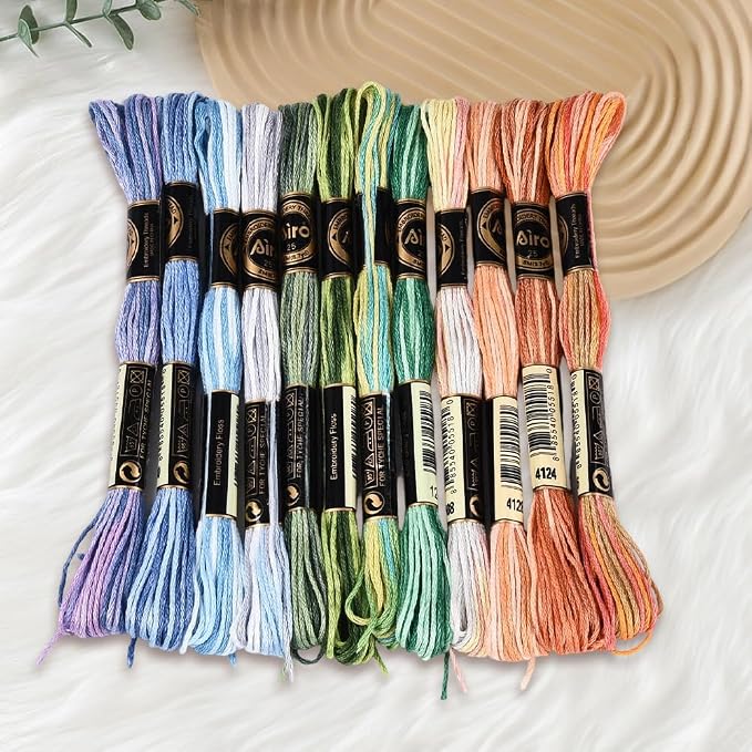12 Skeins 105 Yards Cross Stitch Floss Variegated Friendship Bracelet String 6 Ply Polyester Colorful Gradient Embroidery Thread for Sewing Making Needlecraft Knitting Clothes Stitching DIY