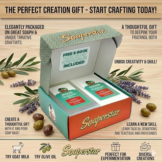 SOAPERSTAR Olive Oil & Goat Milk Melt and Pour Soap Base Kit with Free 50+10 Exclusive Soap Recipes E-Book - Vegan, SLS-Free, Cruelty-Free Soap Making Supplies for DIY – Premium Quality, 100% Natural