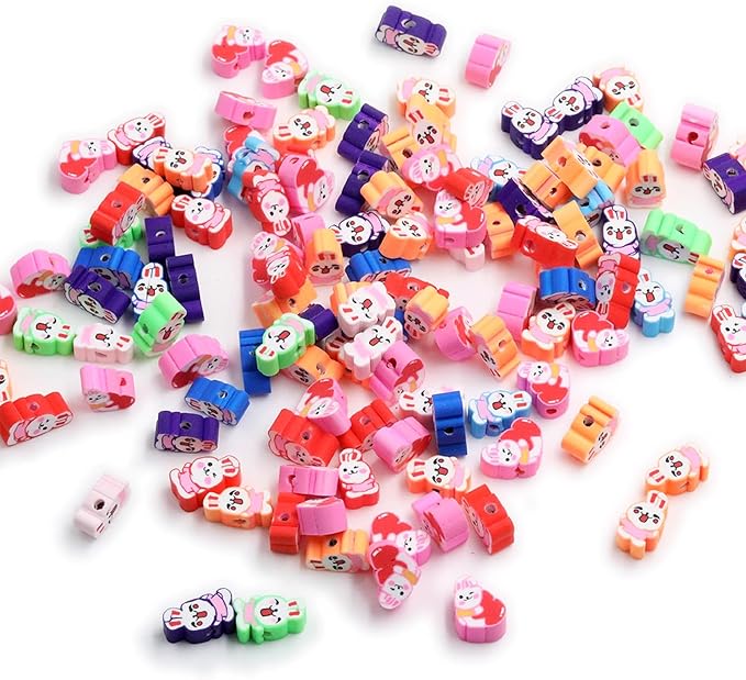 100 Pcs Easter Polymer Clay Beads Cute Bunny Heishi Spacer Beads Supplies for DIY Bracelet Earring Necklace Jewelry Making (Rabbit)