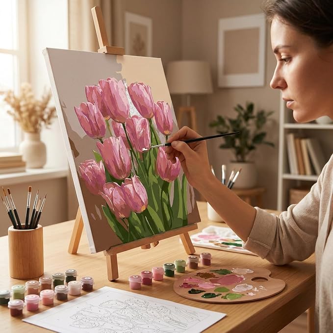 Paint by Numbers Kit for Adults,Tulip DIY Paint by Number With Frame | Paint by Number for Beginner,Adult Paint by Number,HD Color Canvas,DIY Tool Kits,Stress Relief Craft,Great Gift,10X12 inch
