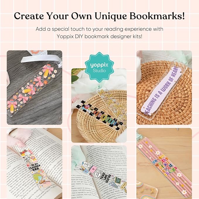 180 Pcs Acrylic Bookmark Blanks- 20 Set Bookmark Making Kit with 20 UV DTF Stickers About Teacher Theme 20 Tassels 20 Ribbon 80 Bookish Stickers for DIY Your Crafts Gift for Teacher