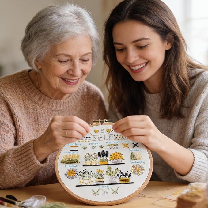 Embroidery Kit for Beginners,Learn 37 Stitches with Instructions & Video | Beginner-friendly step-by-step video tutorials included/Water-soluble ink/beginner embroidery kit/complete embroidery set
