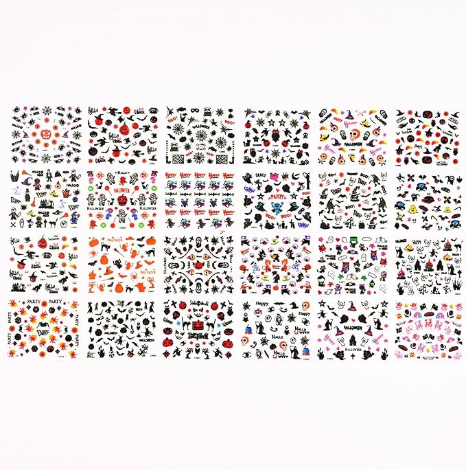 24 Sheets Halloween Nail Stickers Pumpkin Ghost Face Nail Decals 3D Self-Adhesive Nail Supplies Spider Web Cat Bat Nail Art Stickers for Acrylic Nails for Women Kids DIY Manicure Decorations