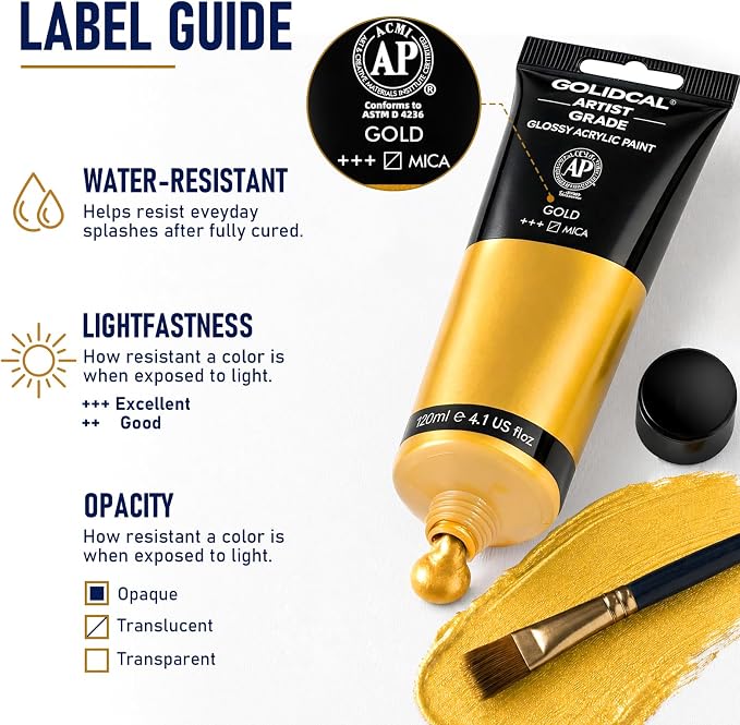 GOTIDEAL Metallic Gold Acrylic Paint Tubes(120ml, 4.1 oz) Gold Leaf Paint | Non Toxic, Non Fading, Rich Pigments,for Painters, Adults & Kids,Ideal for Canvas Wood Clay Fabric Ceramic Craft Supplies