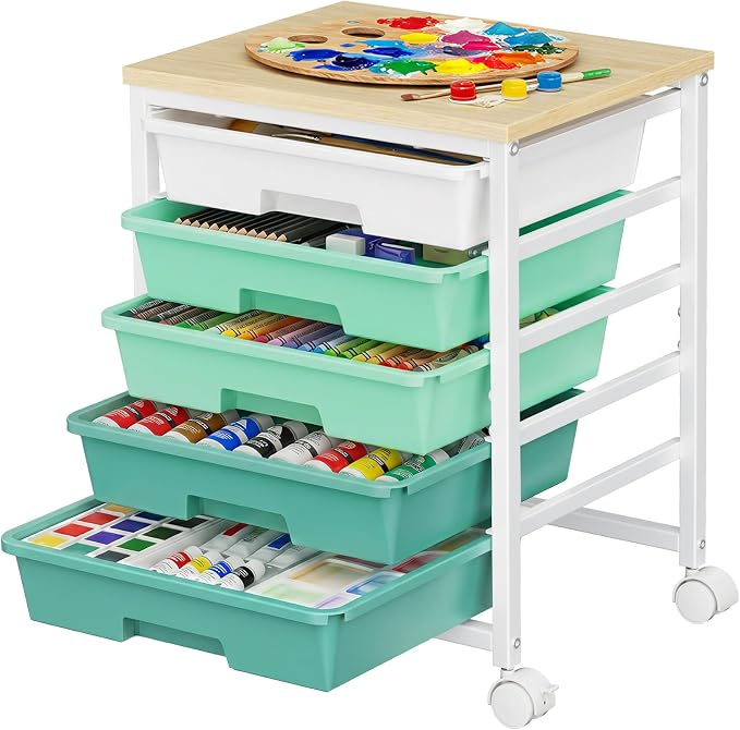 Pipishell Rolling Cart with 5 Drawers, Craft Storage Cart, Green Gradient