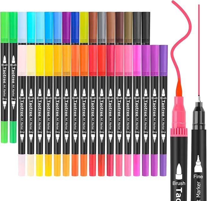 Taotree 36 Colors Dual Tip Art Markers Pens Set for Adult Coloring Books | Artist Fine & Brush Tip Coloring Markers Drawing Pens for Journaling Note Taking Lettering Calligraphy Craft Art Supplies Set
