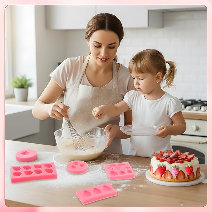Pimoys 5 Pcs Strawberry Silicone Mold Set for Wax Melt Candy Cake