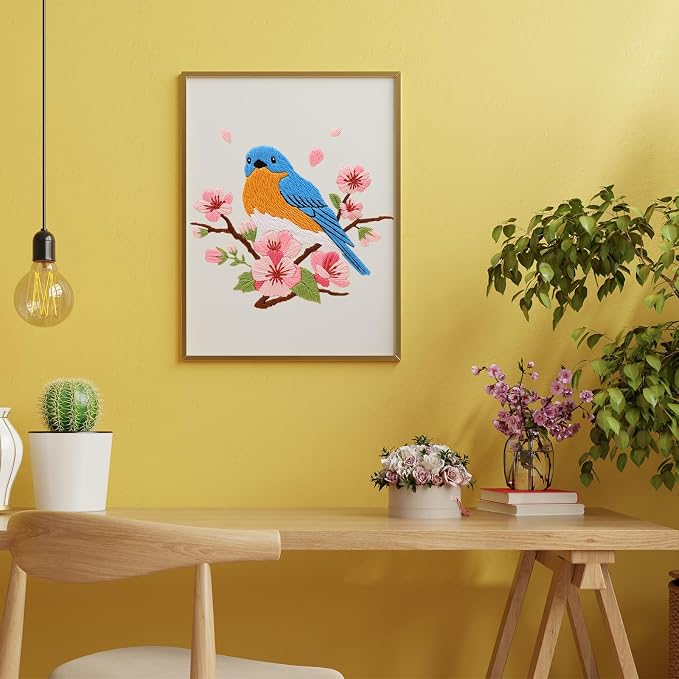 Louise Maelys Blue Bird Embroidery Kit for Beginners, DIY Floral Kit | Needlepoint Kit with Hoop, Printed Fabric, Threads, Needles and Instructions. Perfect for DIY Cross Stitch Kits craft at home