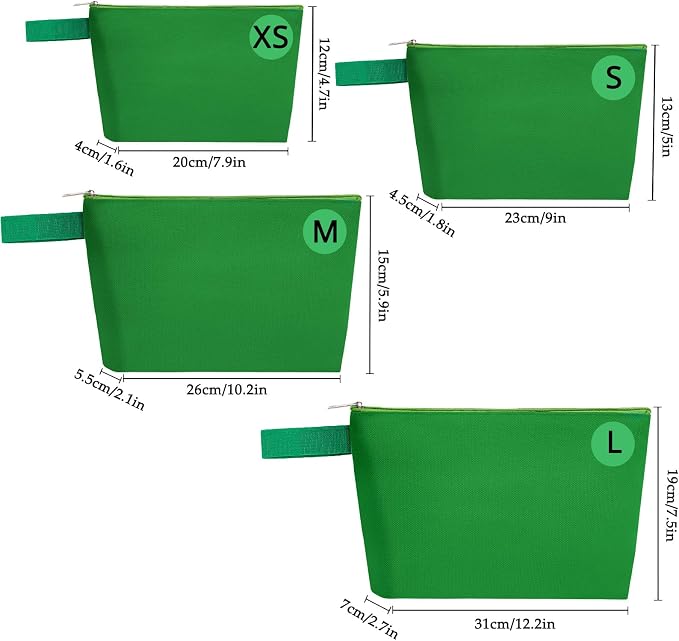 10 Pieces Cotton Canvas Makeup Bag with Bottom and Strap, Multi-Purpose Cosmetic Bag with Zipper Travel Toiletry Pouch, Blank DIY Craft Bag (Green, S)