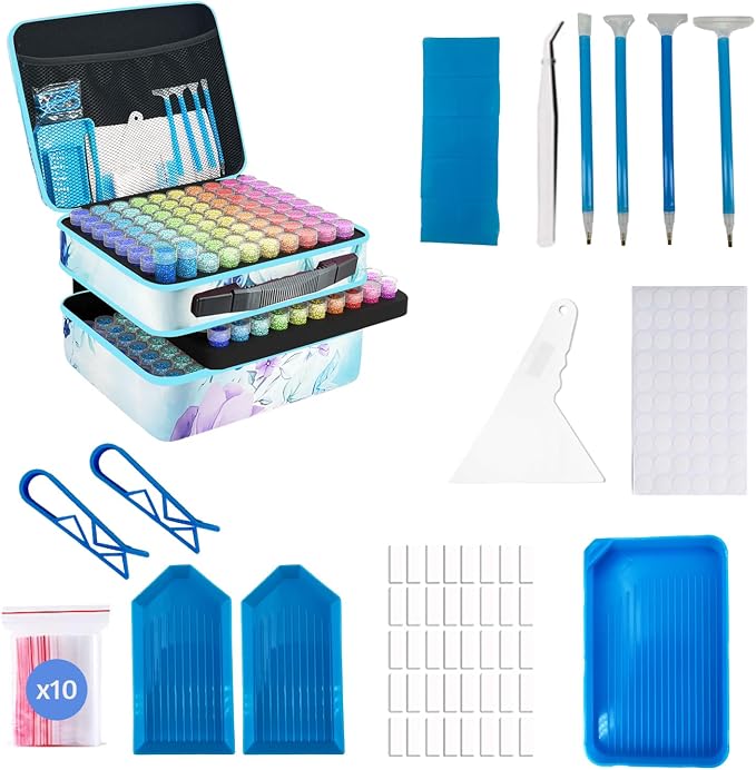 240 Slot Diamond Painting Storage Containers | Blue 240-slot storage box with tools & accessories for diamond art