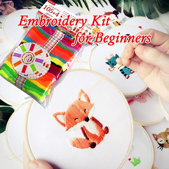 Embroidery Floss Rainbow Color 109 Skeins Per Pack Cross Stitch Threads Friendship Bracelets Floss Crafts Floss with 3 Weaved Plate(105 pcs Embroidery Floss +4 Metallic Embroidery Thread