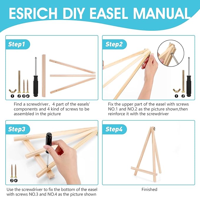 ESRICH 5 PCS 9in Easel for Painting, Easel Stand for Paint Canvas | Wood Easel Stand for Sign,Tabletop Easels for Painting, Small Art Easel Canvas Stand Photo Display Holder for Kids Adults