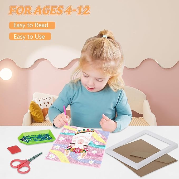 ajepon Alpaca Diamond Art Kits for Kids with Frame, Animal Diamond Art for Kids Ages 8-12, Alpacas Diamond Painting Kits for Kid with Beautiful Package for Gift Home Wall Decor (7x7inch)