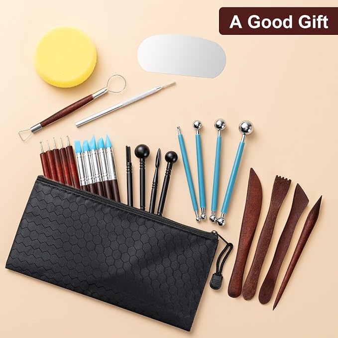 Amrules 27 Pcs Polymer Clay Sculpting Tools Kit for Adults, Red | Multi-Functional for Carving, Dotting & Molding, Ideal for Art Class & Pottery Studio, Comes with Zipper Storage Bag