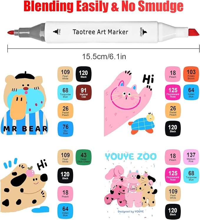 Taotree Alcohol Markers 100 Colors & Case & Holders, Dual Tips Art Markers | Coloring Pens Set, Chisel & Fine Art Supplies for Adult Coloring Books, Artist Sketch Pens Drawing Set, Painting, Sketching