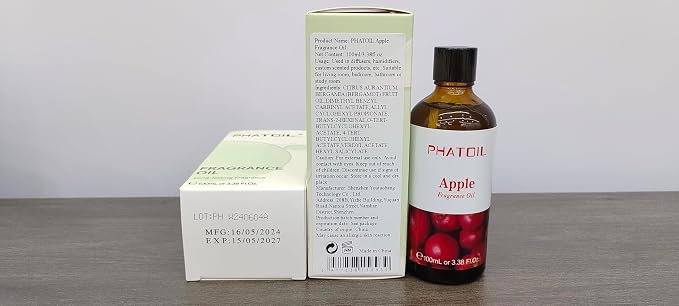 PHATOIL Apple Fragrance Oil for Diffuser Aromatherapy 3.38FL.OZ | Long Lasting Scented Oils For Humidifier, Air Freshener, DIY Soap Candle, Scent Project Making, Aroma Oil for Home Freshening