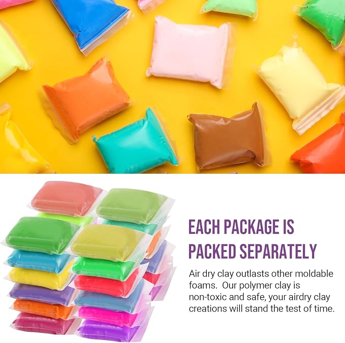 CALPALMY Air Dry Clay, 24-Pack Colors Moldable Cosplay Foam Clay for Kids Gifts Partty and School Project Supplies, Perfect for Crafts Sculpting and Artistic Projects (8.5oz/Pack)