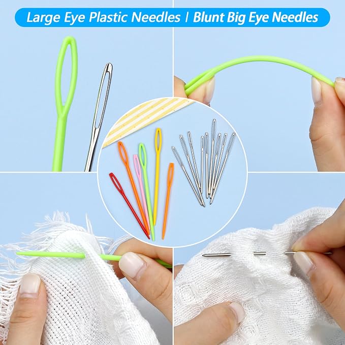 FIVEIZERO 900 Pieces Stitch Markers,with 15Pcs Large Eye Blunt Sewing Needles,Colorful Crochet Markers for Knitting Stitch Locking Clips Crochet Pins with Storage Box