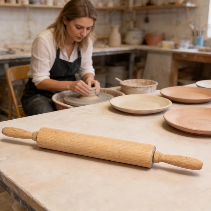 Professional Clay Rolling Pin, 17 Inch Non-Stick Clay Roller for Pottery and Slab Making –Duty Pottery Tool with Ergonomic Handles, Essential for Art Studios