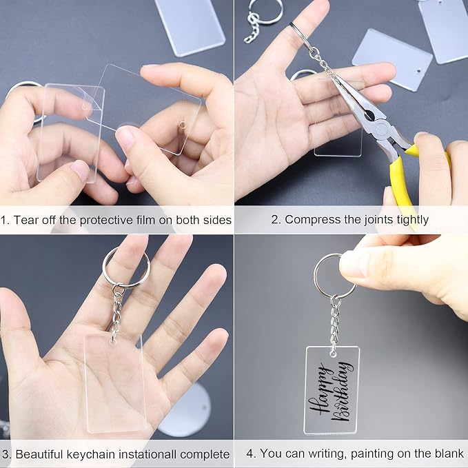 90 Pieces Clear Acrylic Keychain Blanks Rectangle