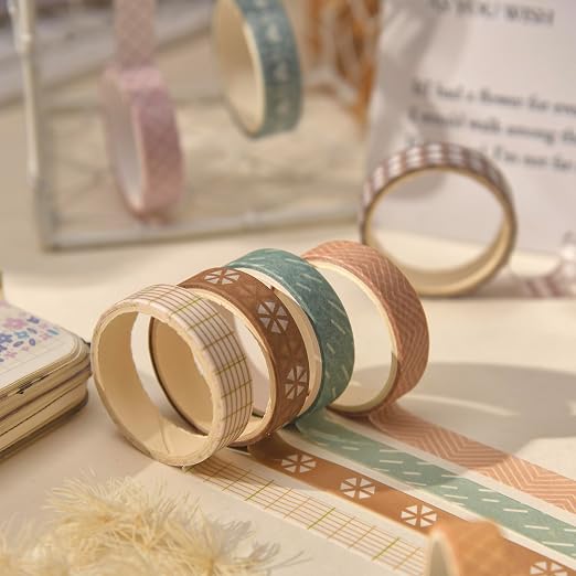 20 Rolls Basic Washi Tape Set Japanese Arts Adhesive Tapes Simple Patterns Decorative Masking Tape Sets for Craft, Kids, Scrapbook, DIY, Gift Wrapping (Style Four)