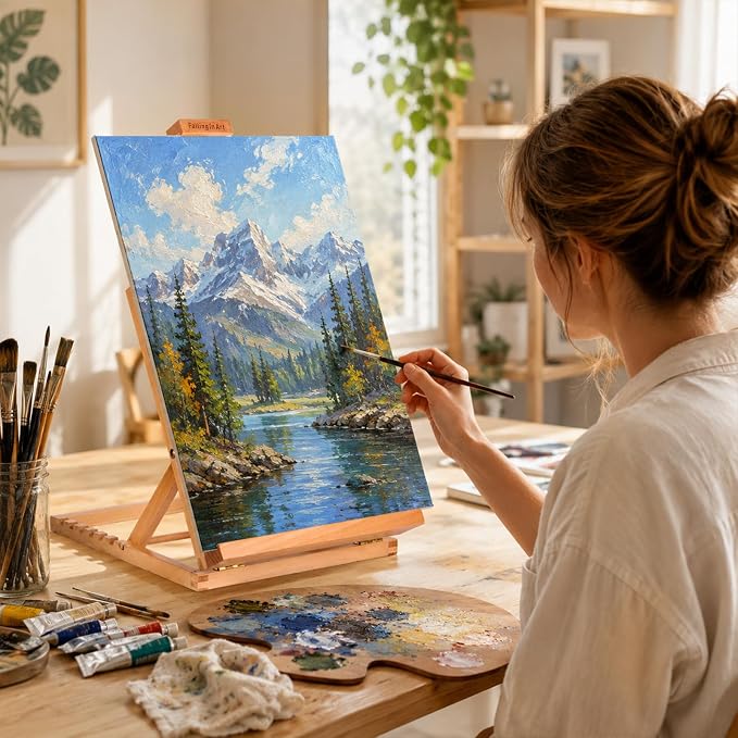 Falling in Art Heavy-Duty H-Frame Tabletop Easel for Painting | Adjustable Beechwood Desktop Easel, Portable Canvas Stand for Adults, Beginners and Artists