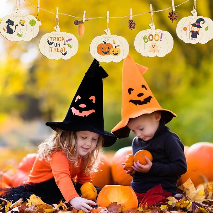 Large Size 7inch Wooden Halloween Thanksgiving Ornaments to Paint,Pumpkin Cutouts Unfinished DIY Blank Unfinished Pumpkin Wood Discs Ornament for Crafts Hanging Autumn Decorations 10PCS