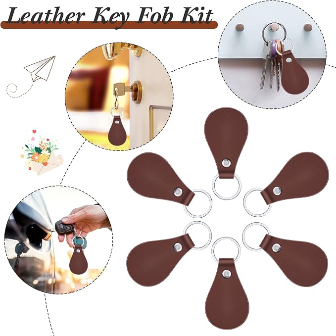 Taiyin 30 Pcs Leather Key Fob Kit PU Leather Keychain Blanks, Brown