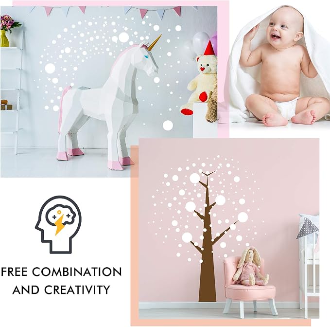 Zonon 264 Pcs White Polka Dot Wall Decals, Circle Vinyl Stickers