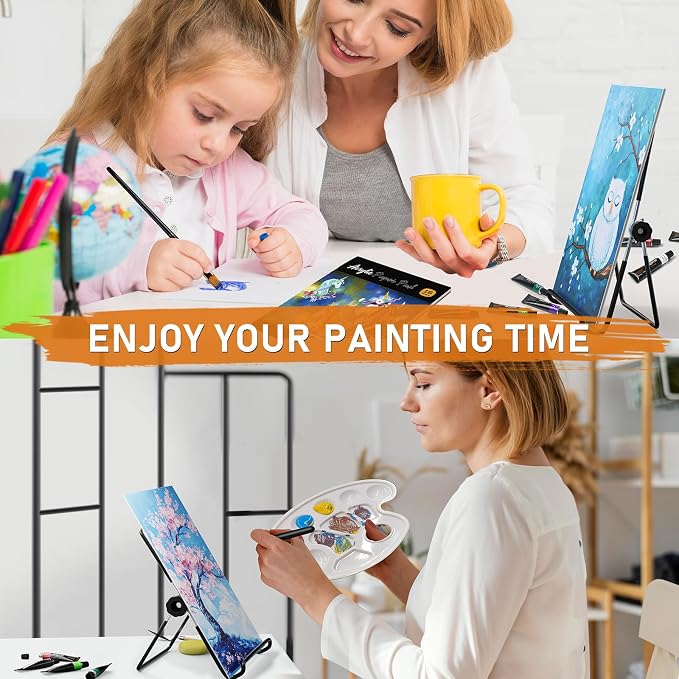 Nicpro 68PCS Acrylic Paint Canvas Set for Adults with 24 Paint for Beginner | Acrylic Paints, Table Easel, 8 Canvas Panels, 12 Brushes, Paper Pad, Cleaning Cup, Sponge, Palette, Art Painting Supplies Kit