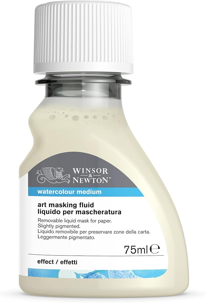 Winsor & Newton Watercolor Medium, Art Masking Fluid, 75ml bottle | Used to Temporarily Mask & Preserve Paper When Applying Color, Prevents Paint Adhesion, Useful for Fine Details