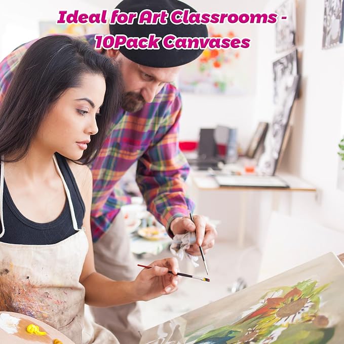 10 Pack 8"x10" Canvas Boards for Painting, 100% Cotton Triple Primed | Flat Canvas Panels for Acrylics & Oils Watercolor Paints, Acid-Free & Non-Toxic, Art Boards for Home Decor, Classroom