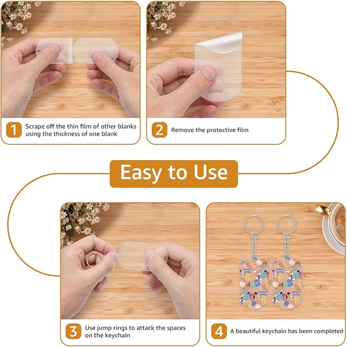 Acrylic Keychain Blanks Clear Ornament Blanks Set About 20 Clear Keychain Blanks with Hole 20 Key Rings with Chains and 20 Open Jump Rings for Vinyl DIY Keychain Crafts Jewelry Labels Gifts Packaging