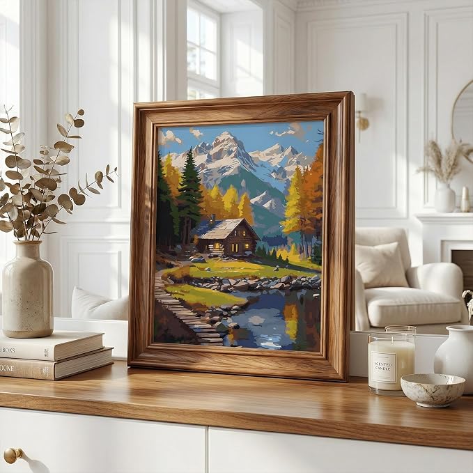 Qoosea Paint by Numbers Kit for Adults with Framed Canvas 4 Pack | Landscape Paint by Number Arts Kits for Beginner with Wooden Easel, Acrylic Set, Brushes for Home Decor, 9*12 Inch