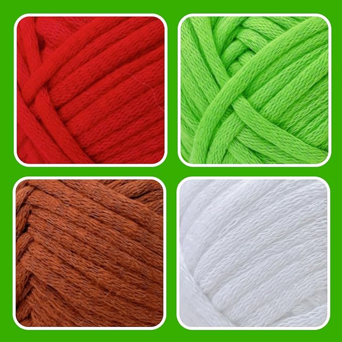 4x50g Beginner Easy Yarn for Crocheting and Knitting; Worsted-Weight Medium #4;Crocheting and Knitting kit with Tool Set (Red+Green+Latte+White, 4 Skein)
